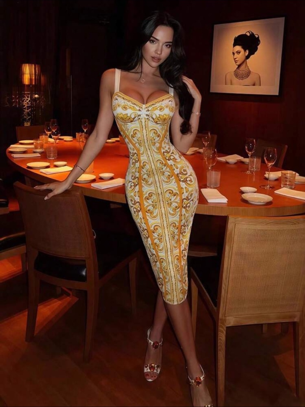 White and Gold Strap Midi Dress
